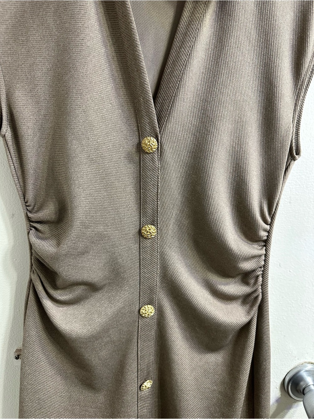 Zara Taupe Sleeveless Collared Button-Front Midi Dress - Picture 3 of 7